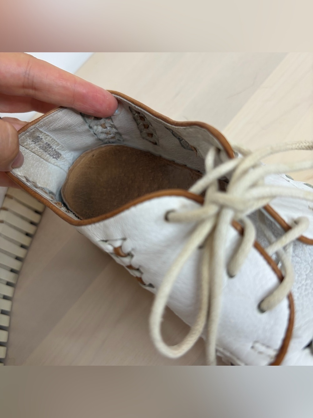 White Woven Platform Lace-Up Sneaker with Tan Trim - Picture 11 of 12